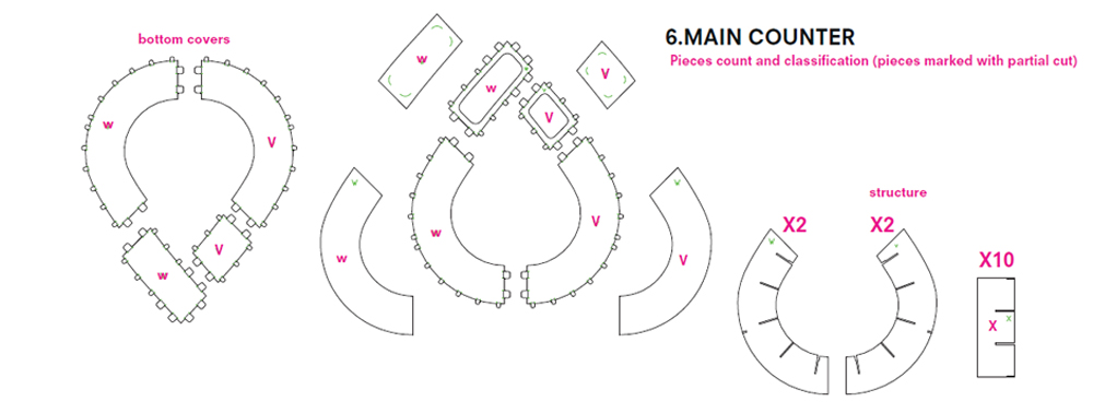 Cardboard booth counter pieces