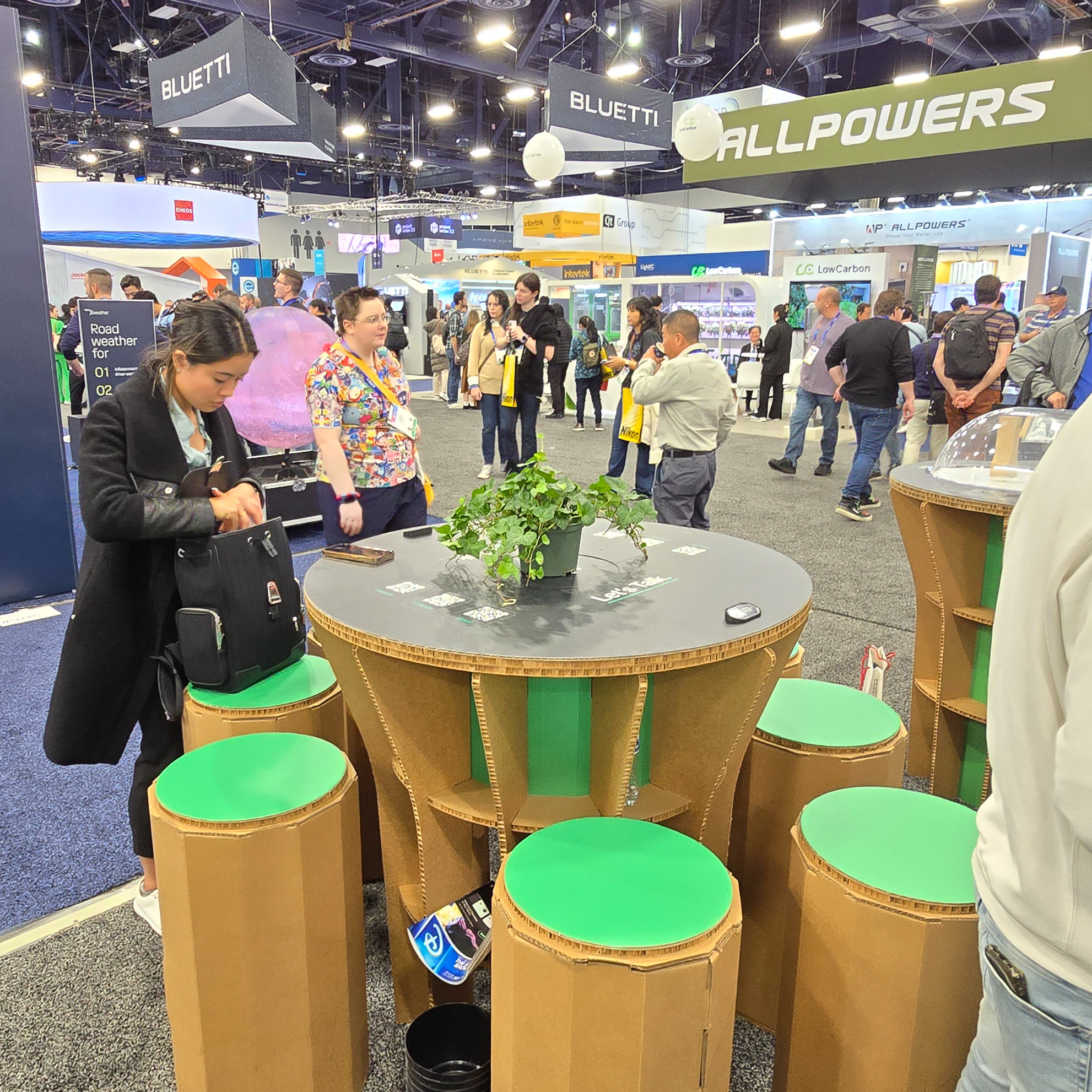 Meeting table with custom-designed stools.