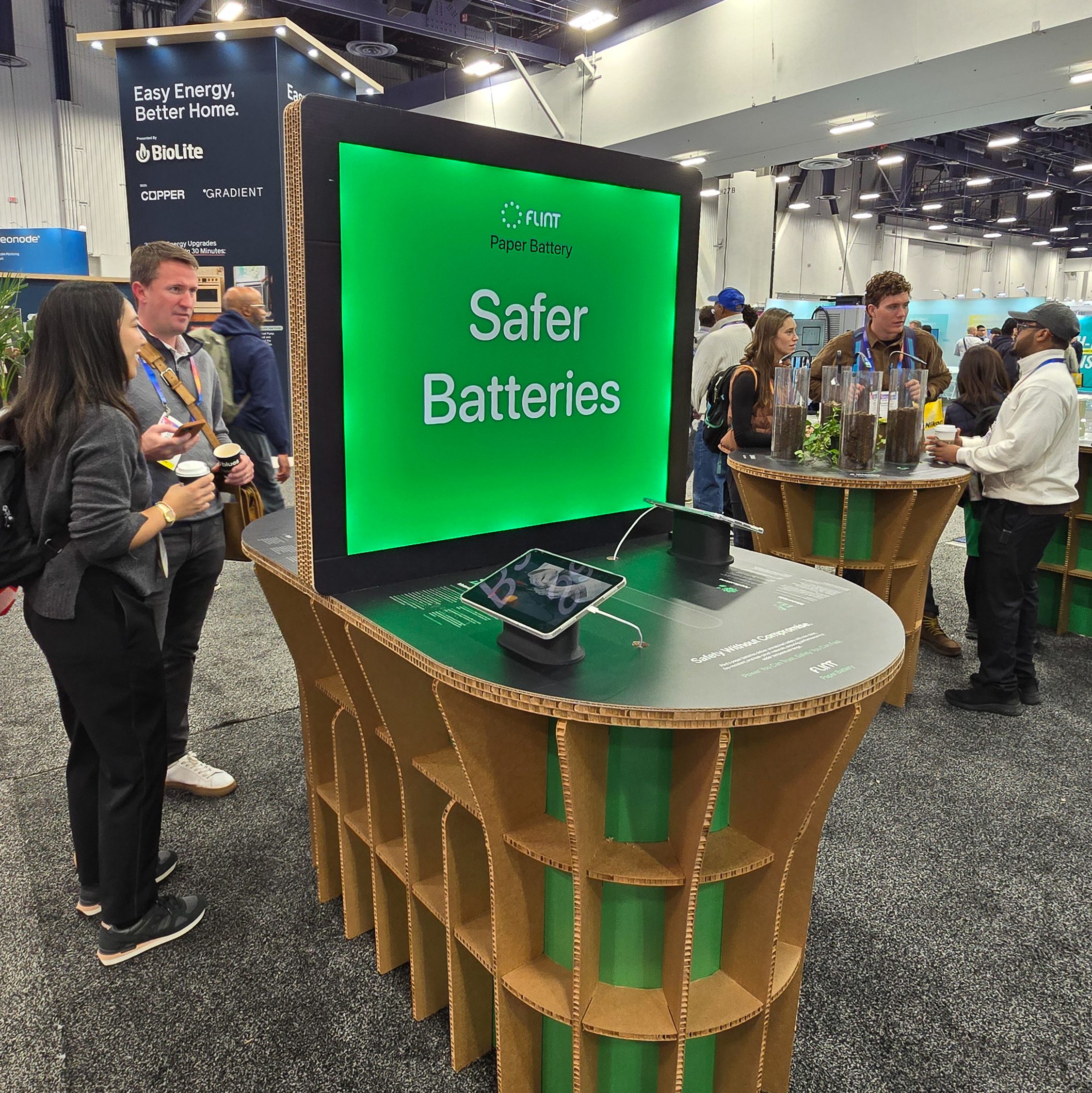 Display table with cardboard light box.