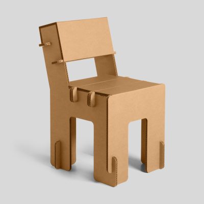 Silla en cartón Taray. Acabado kraft. Vista general.