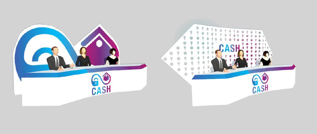 Render de decorados para televisión en cartón