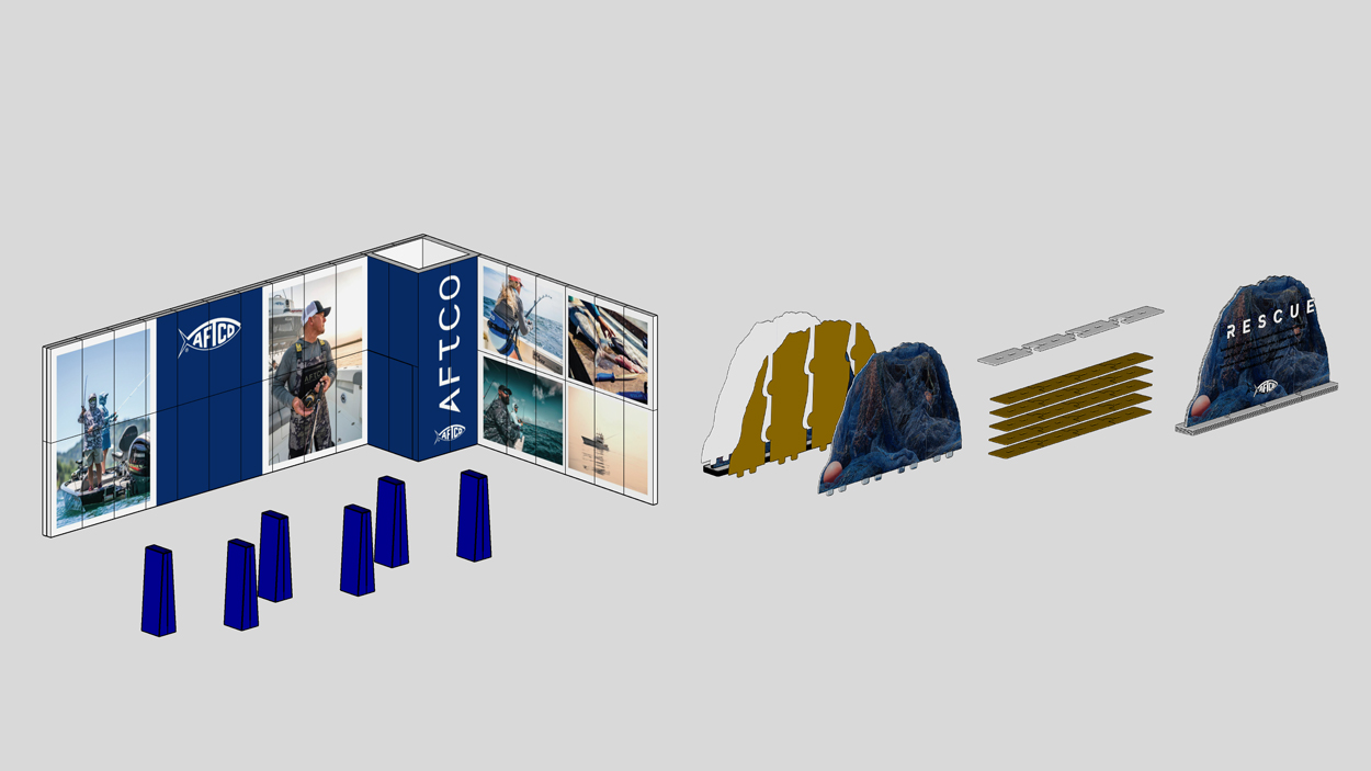 Render del primer stand en cartóno para AFTCO USA 