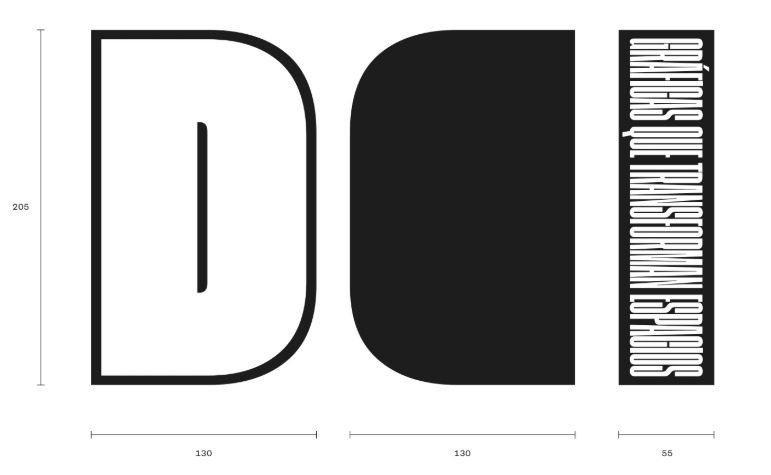 Diseño de letra corpórea con dimensiones especificadas