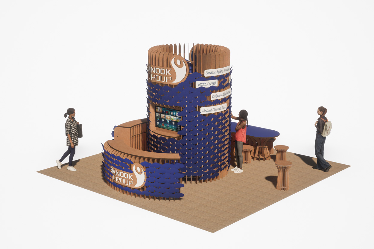 Render de stand ecológico de Banook en USA