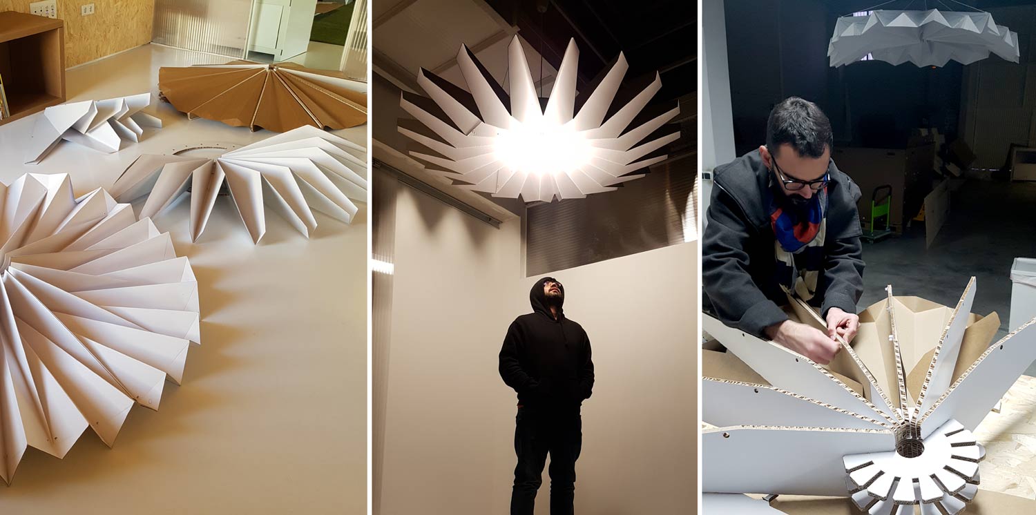 make cardboard lamp origami design cartonlab process