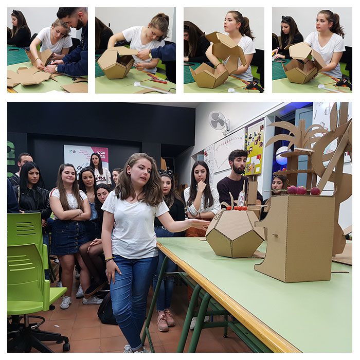 Montaje de proceso creación y presentación del stand por una alumna