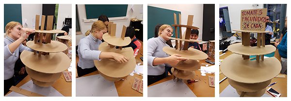 Alumna en pleno proceso de montaje de su stand para degustación