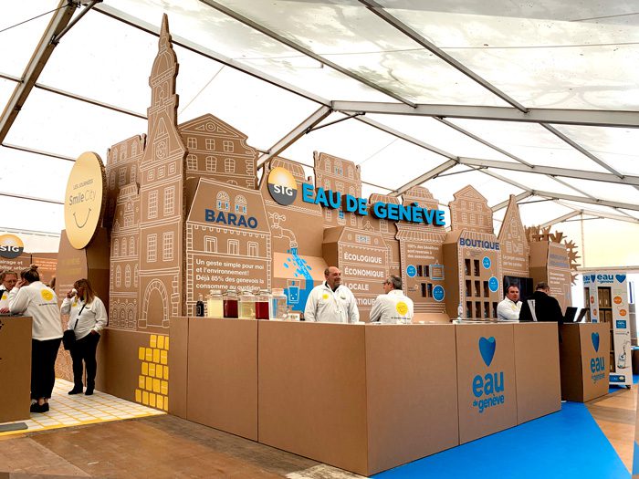 Stand de Eau de Geneve para diseño de exposiciones internacionales