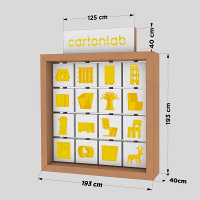Panel módulos giratorios en cartón. Acabado kraft y blanco. Medidas generales
