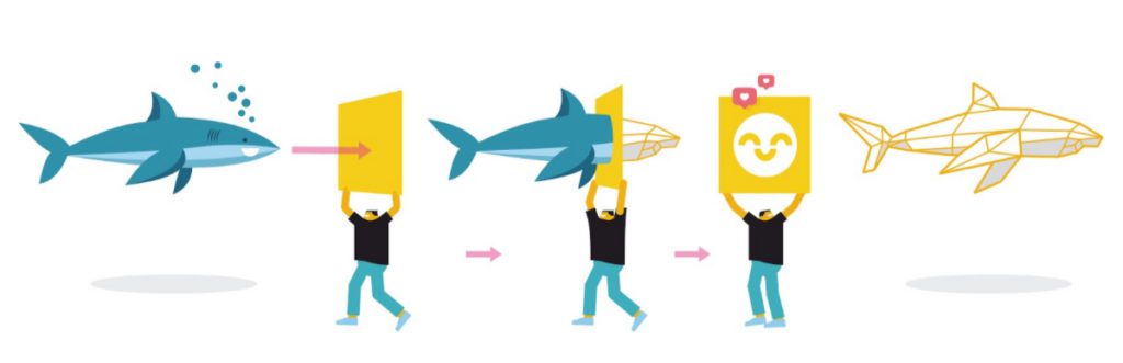 Ilustración proceso animales low poly