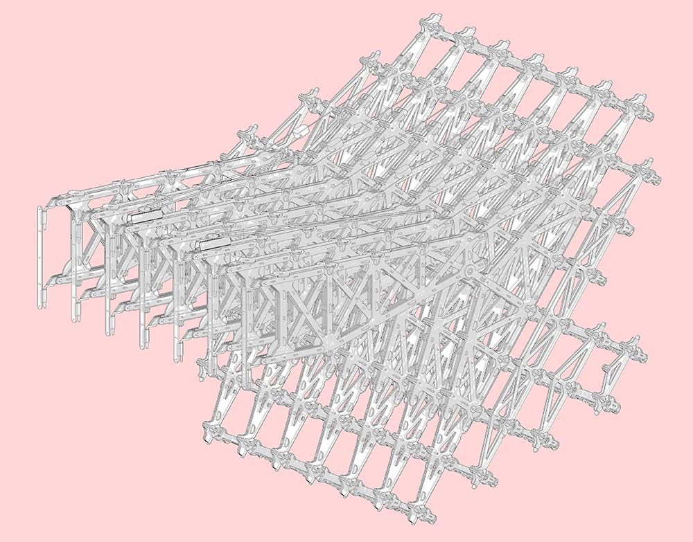 Lampara extensible cartonlab. Axonométrica.