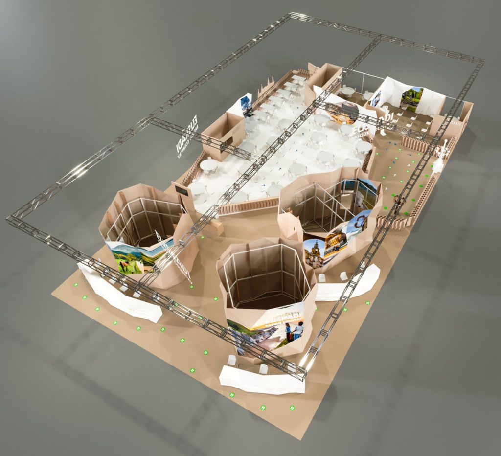 Render de stand ecológico para Fitur