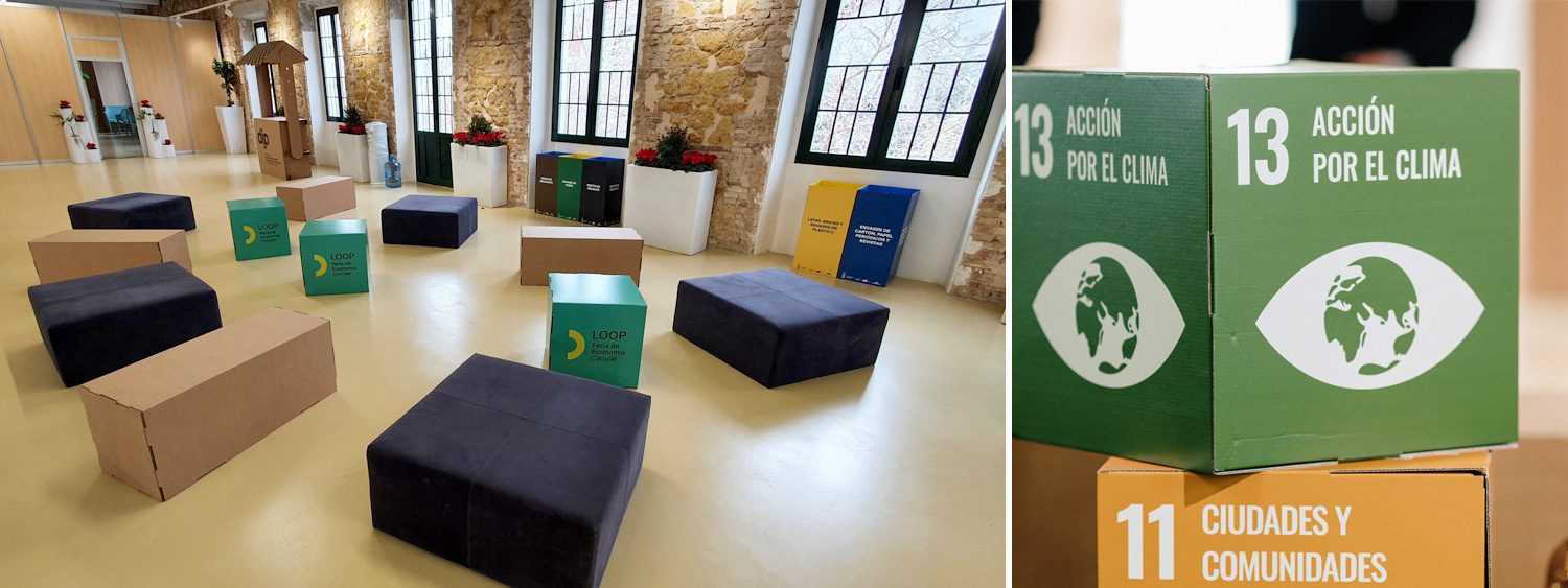 Cubos impresos. Diseño para feria economía circular