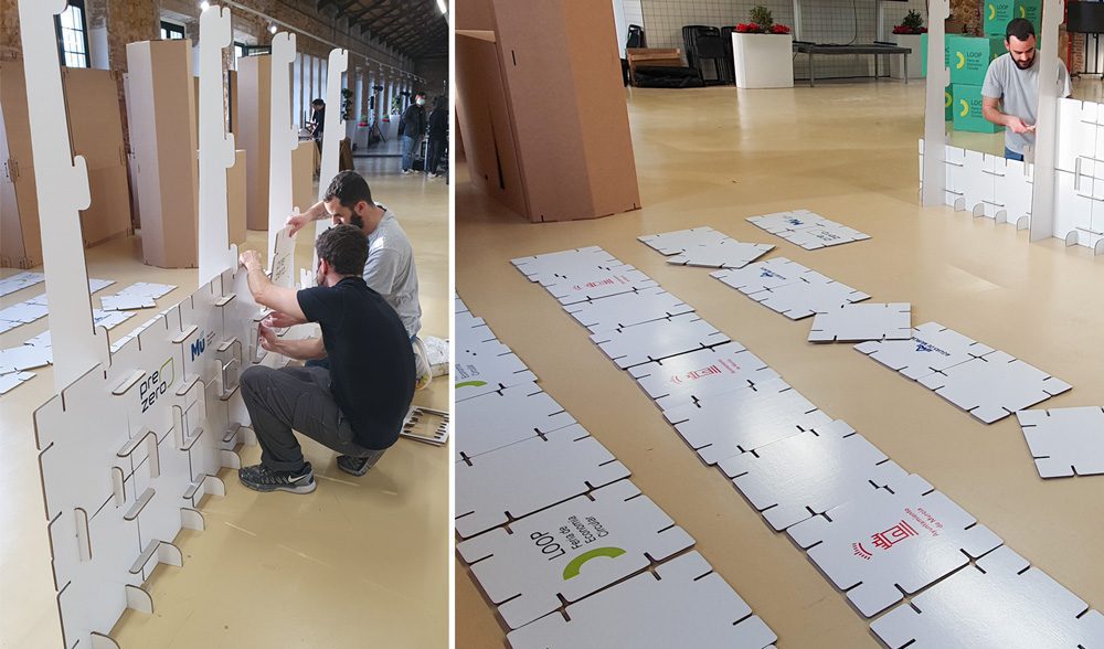 Montaje de photocall de cartón para feria Loop