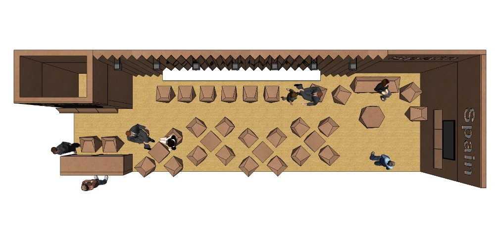 Render cenital de stand para ICEX en Carbon