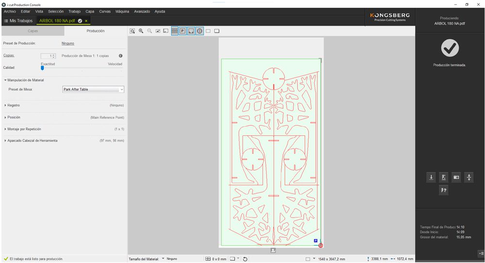 Software de corte Kongsberg.