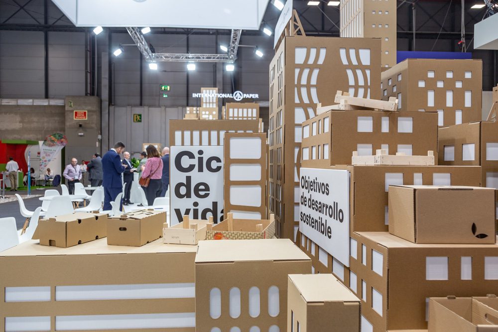 Detalle de volúmenes de edificios de cartón