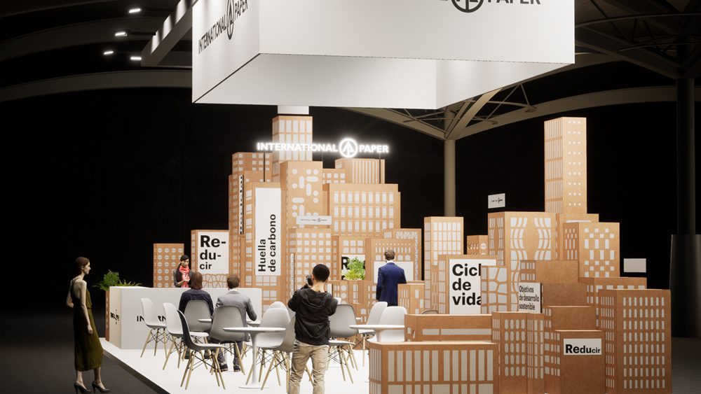 Diseño 3d de ciudad de cartón para IP. Lateral