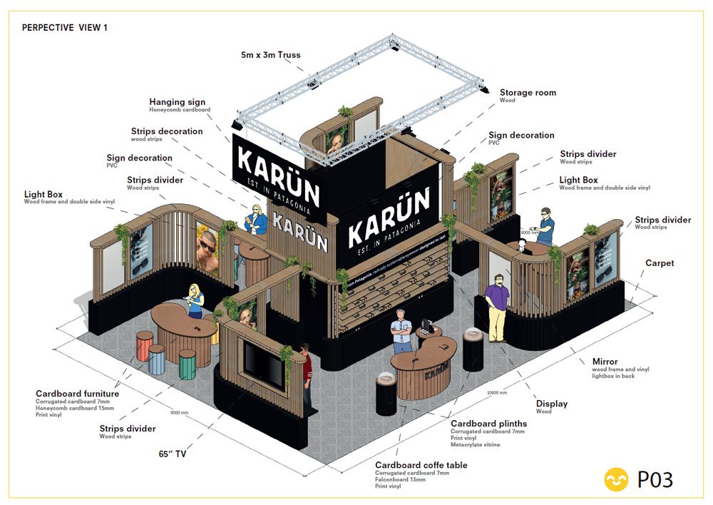 Plano 3d de stand para feria de óptica