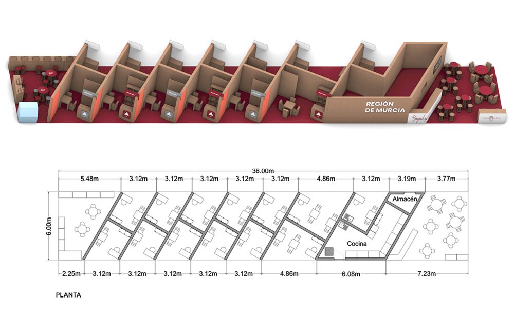 Render de stand para feria gastronómica