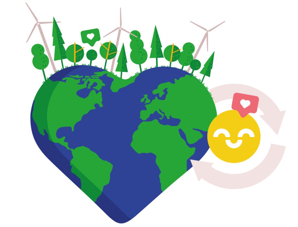 Planeta con forma de corazón y logo Cartonlab