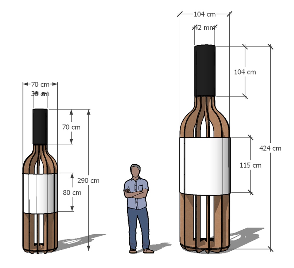 3D de botellas expositivas de cartón