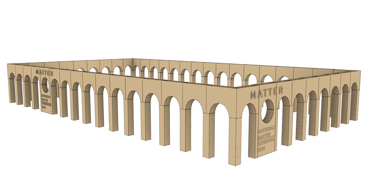 Render de stand porticado de Matter