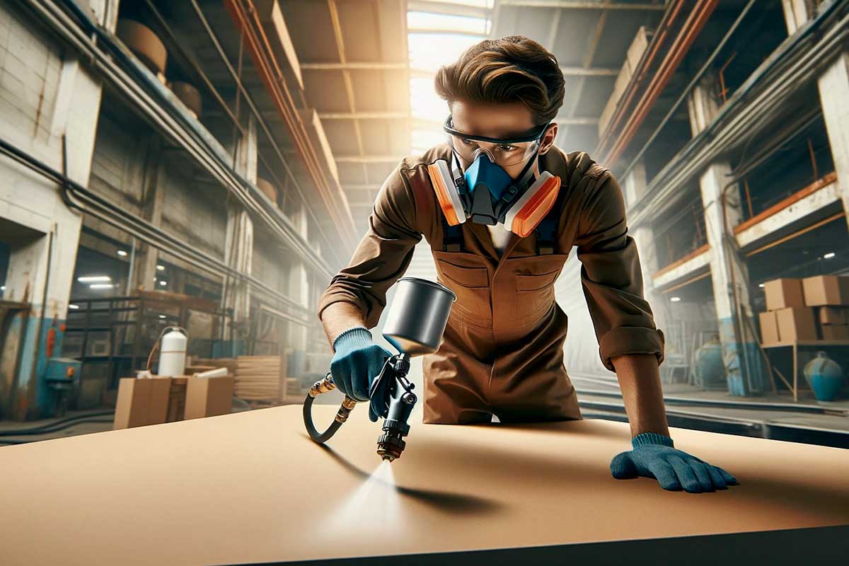 Pulverización manual con pistola sobre cartón 