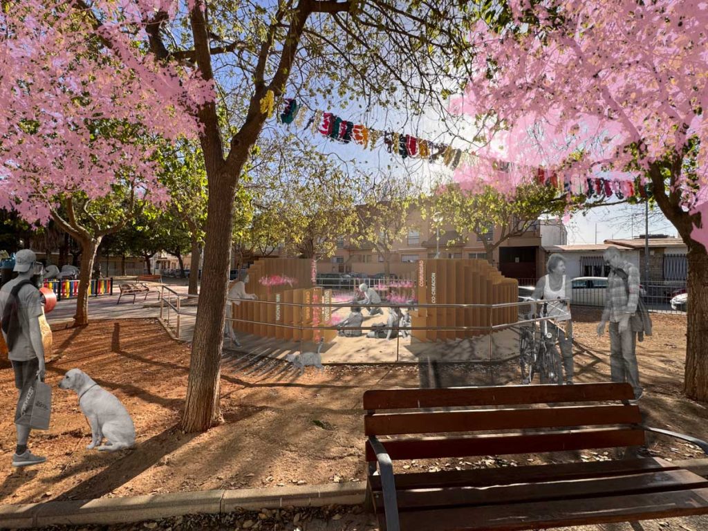 Render de instalación creativa en cartón